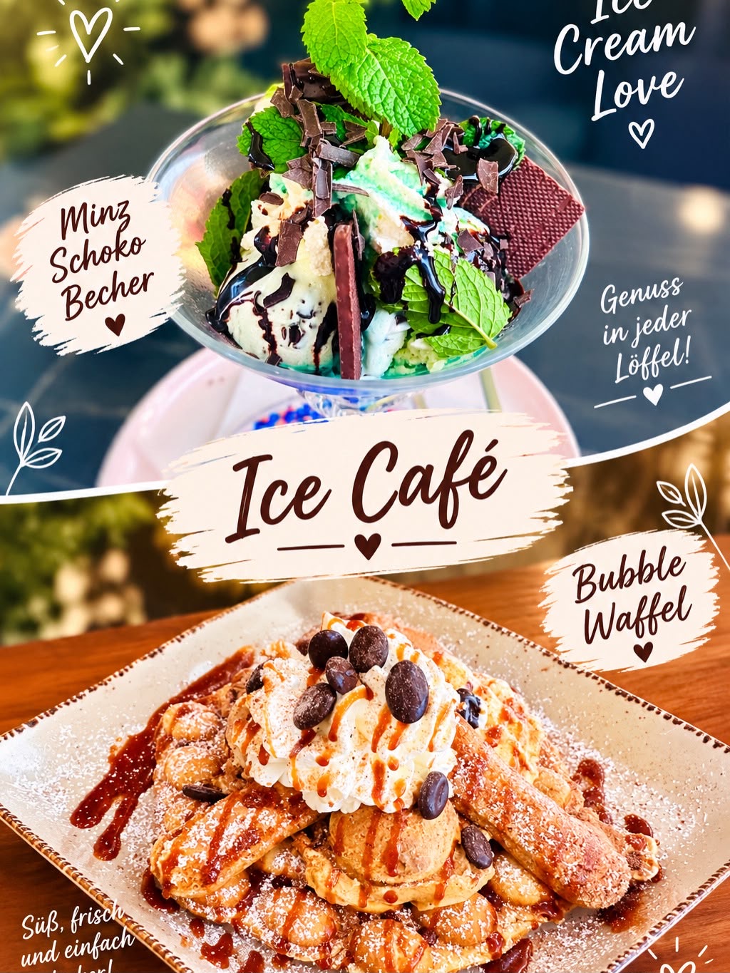 Minz-Schoko-Becher und Bubble-Waffel